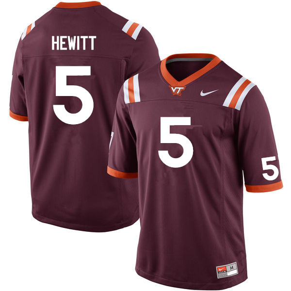 Men #5 Jarrod Hewitt Virginia Tech Hokies College Football Jerseys Sale-Maroon